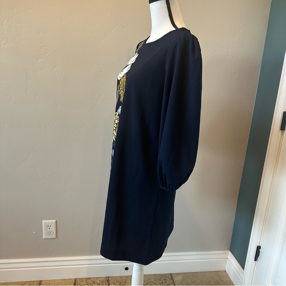 Ann Taylor Factory Sheath Dress in Navy Blue w/Floral 3/4 Bell Sleeves Size MP - Picture 16 of 17